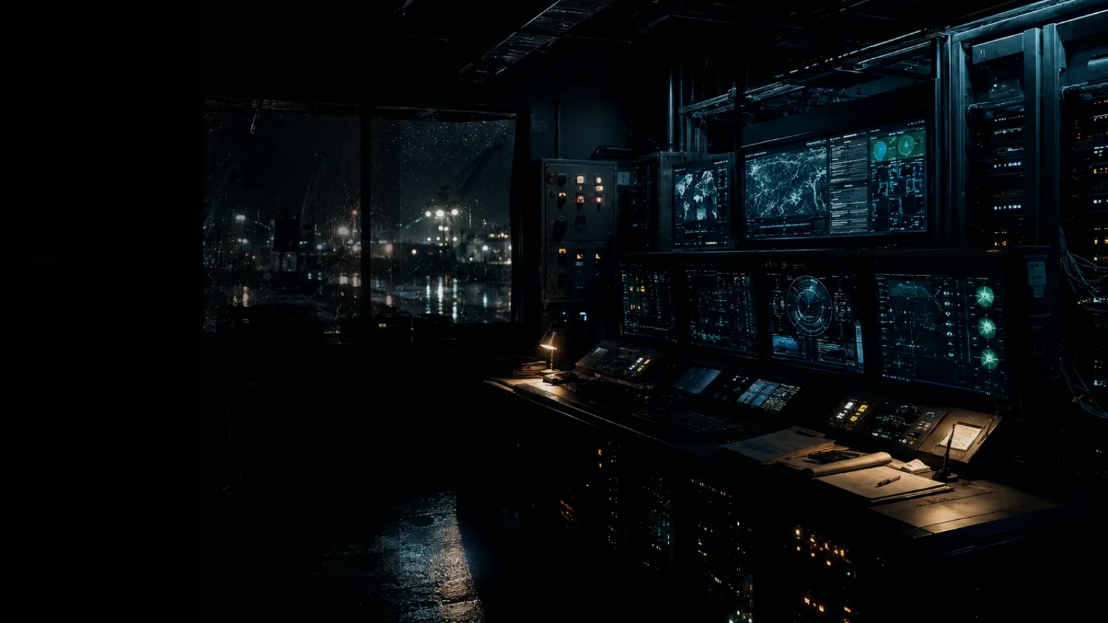 Control System subtopic background showing industrial control room, server racks, network evidence and cyber-physical risk