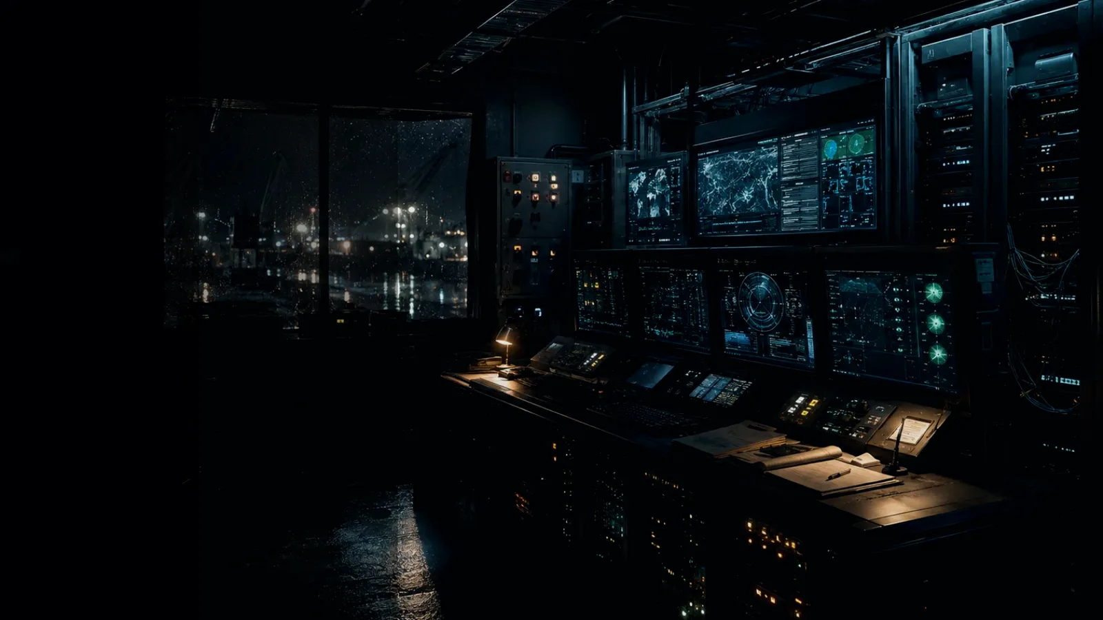 Firmware subtopic background showing industrial control room, server racks, network evidence and cyber-physical risk