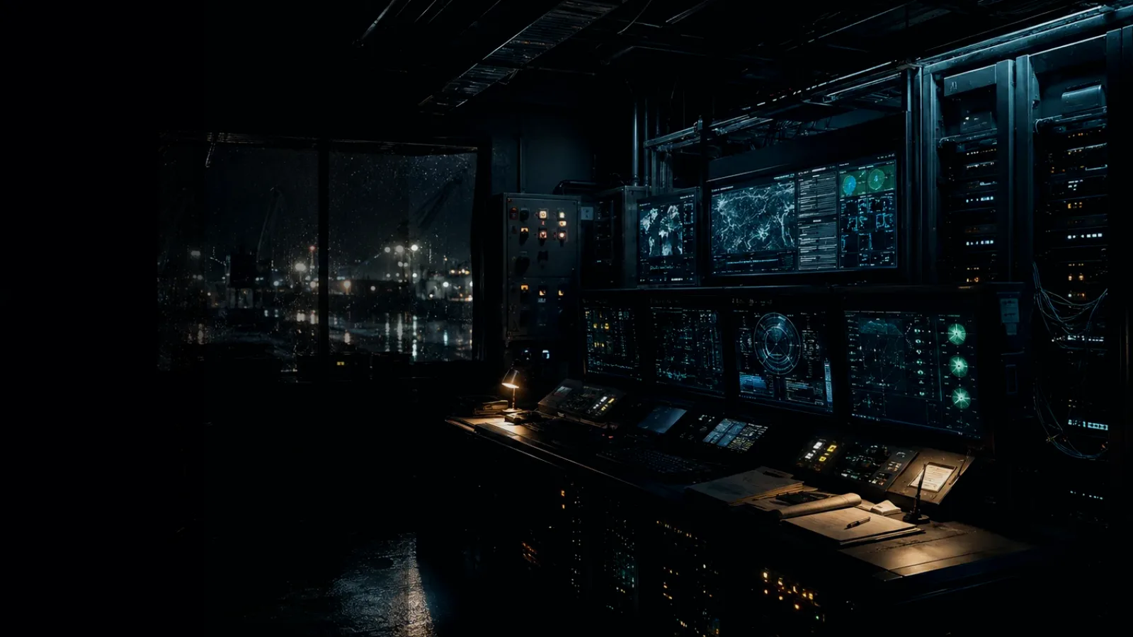 Maintenance Gateway subtopic background showing industrial control room, server racks, network evidence and cyber-physical risk