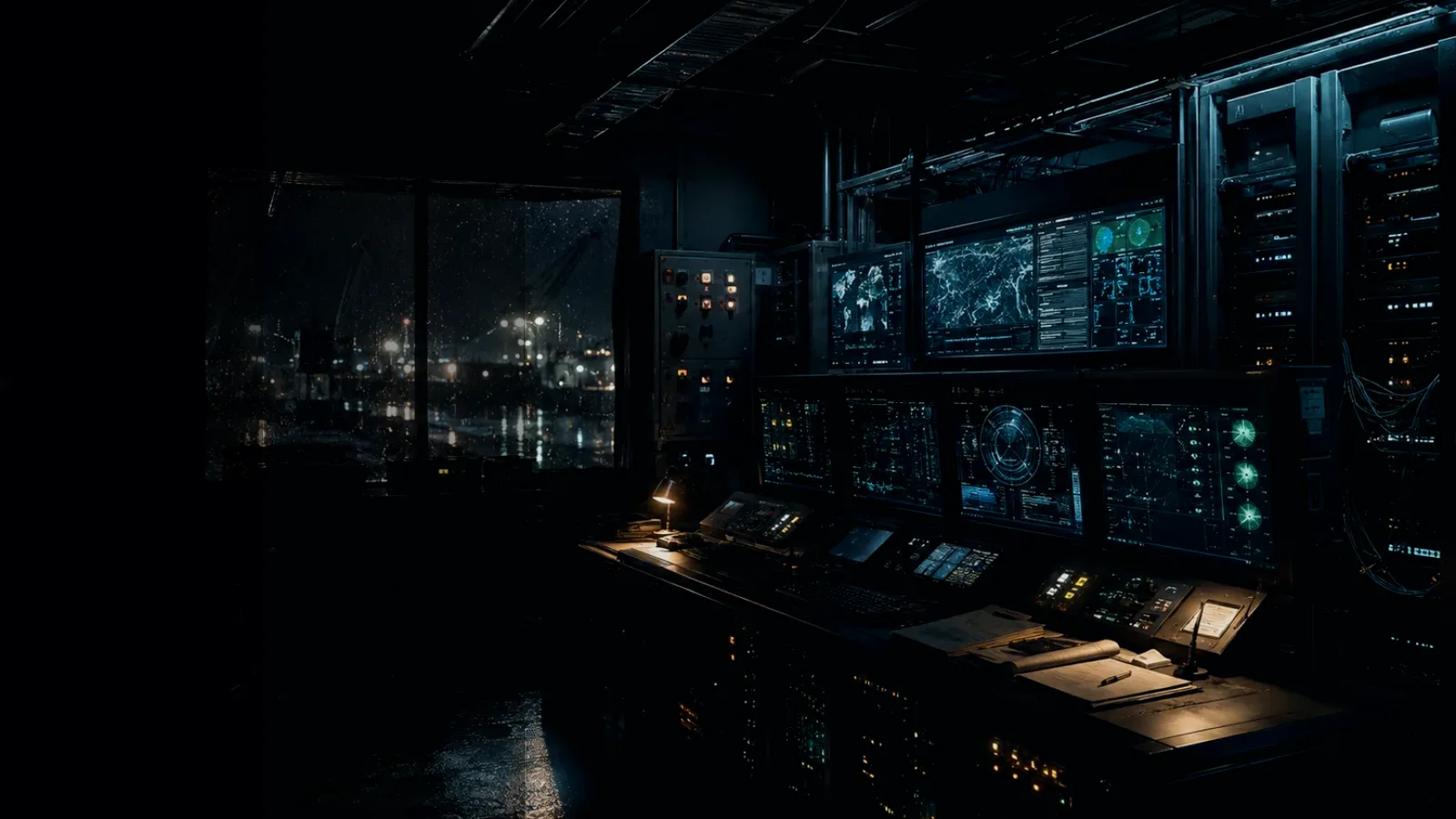 Maintenance Packet subtopic background showing industrial control room, server racks, network evidence and cyber-physical risk