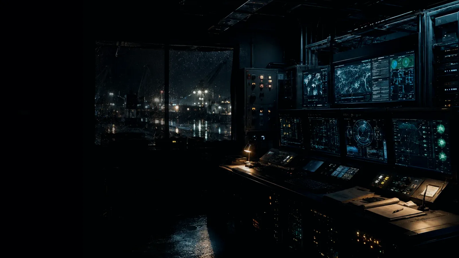 Malware subtopic background showing industrial control room, server racks, network evidence and cyber-physical risk