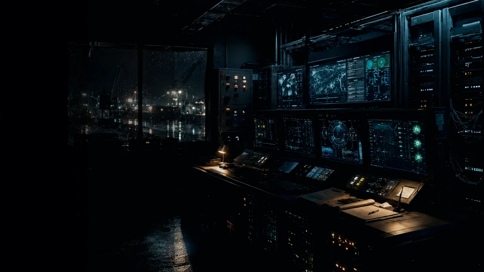 Route Management System subtopic background showing industrial control room, server racks, network evidence and cyber-physical risk