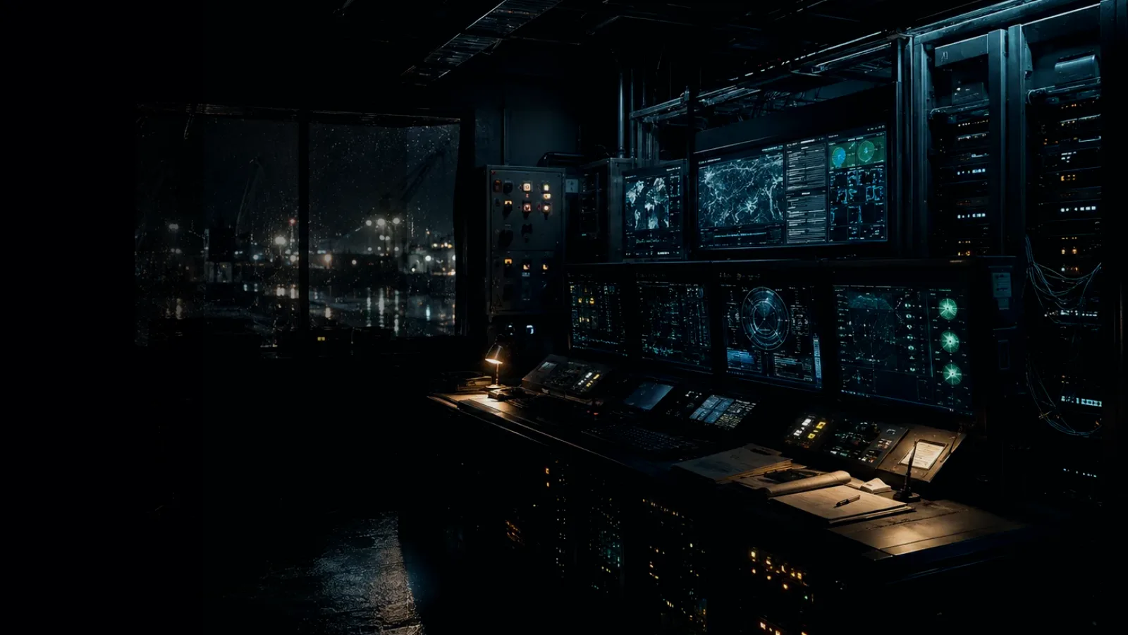 Service Gateway subtopic background showing industrial control room, server racks, network evidence and cyber-physical risk