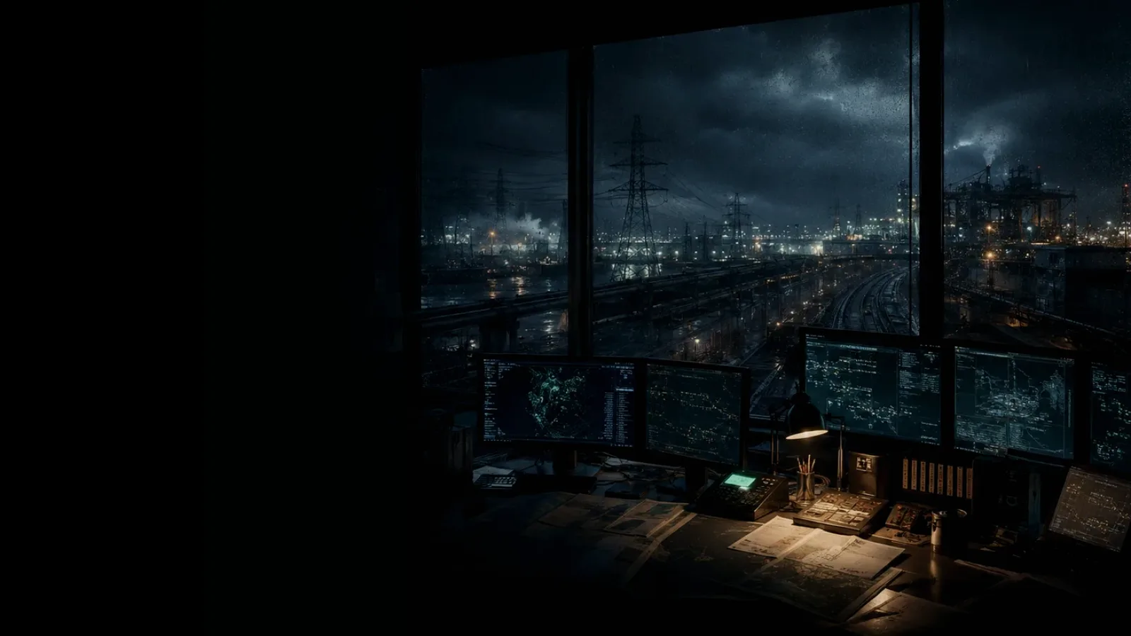 Fuel Storage subtopic background showing critical infrastructure map, cables, terminals and pressure in a dark operations room