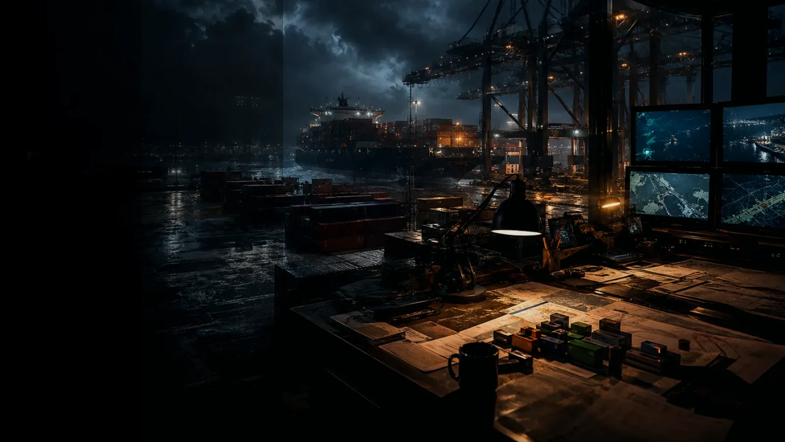 Freight and Logistics Company subtopic background showing wet container terminal, cargo movement, freight records and logistics evidence