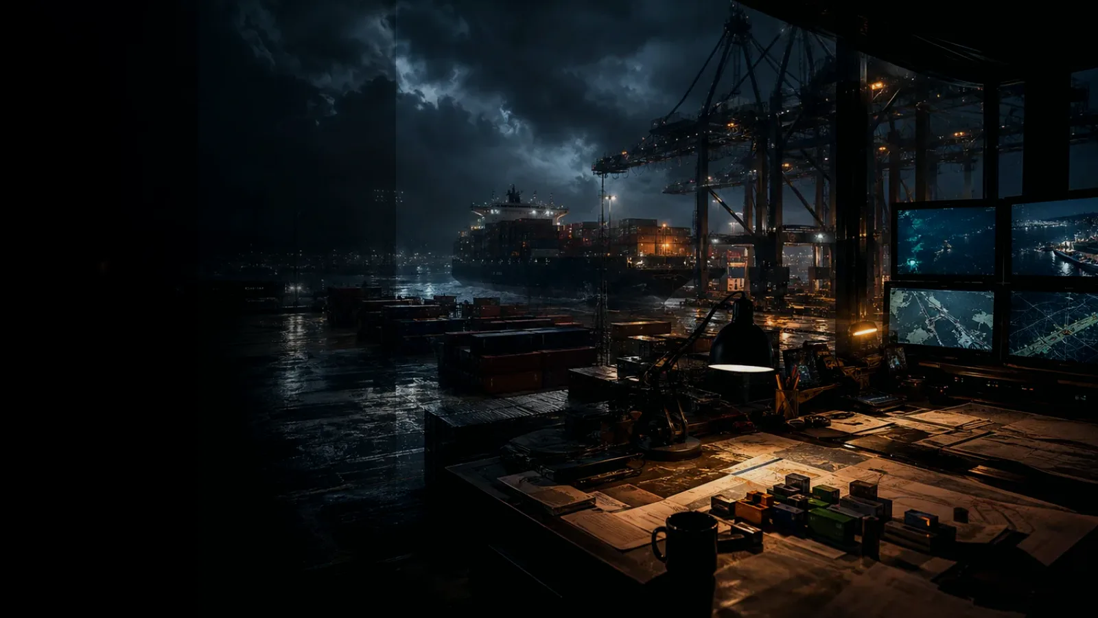 Cargo Manifest subtopic background showing wet container terminal, cargo movement, freight records and logistics evidence