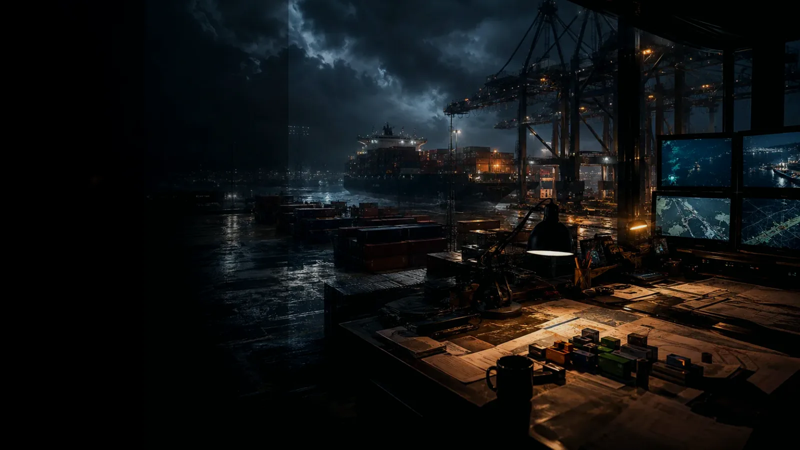 Cargo Seal subtopic background showing wet container terminal, cargo movement, freight records and logistics evidence