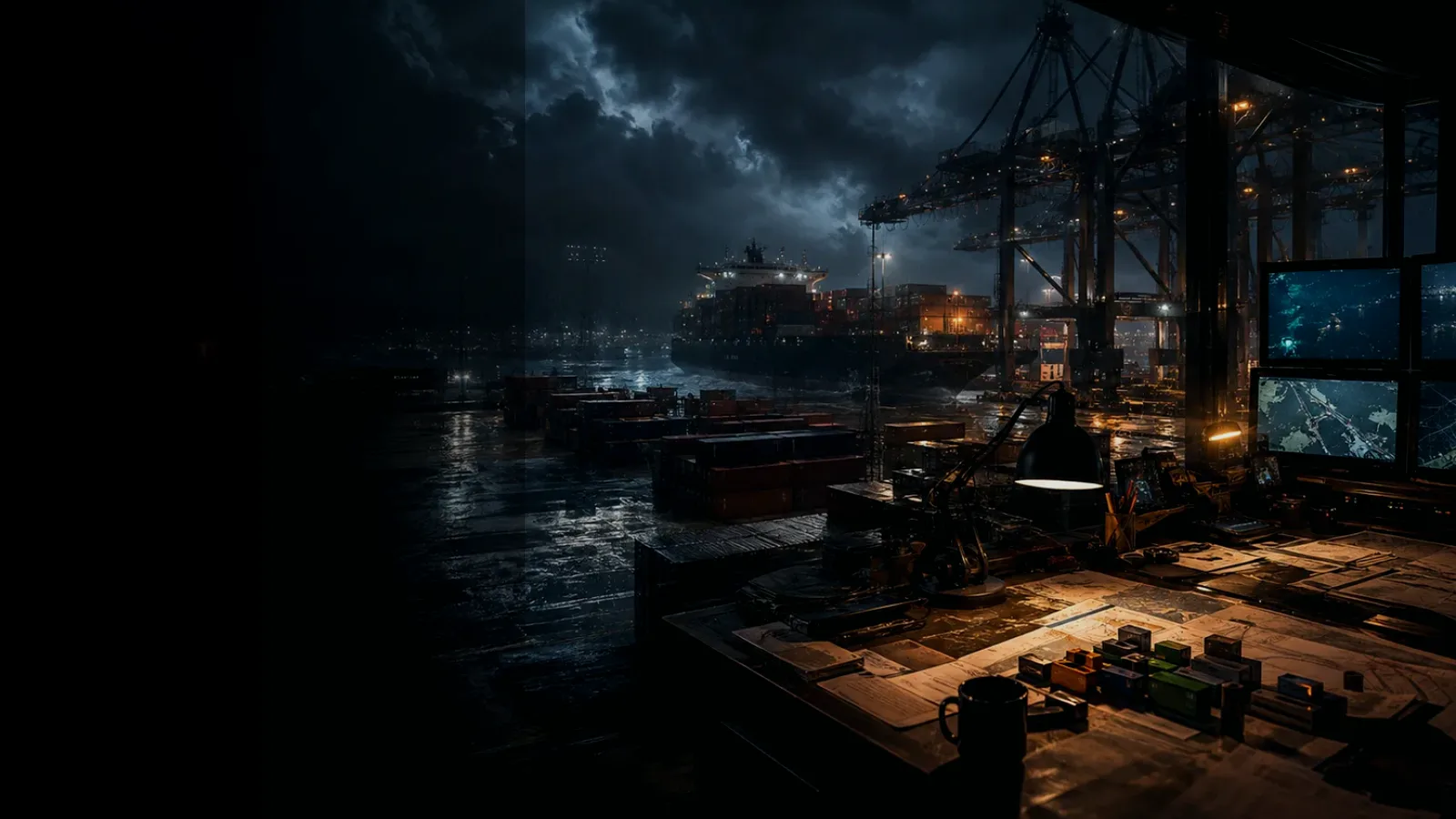 Container Number subtopic background showing wet container terminal, cargo movement, freight records and logistics evidence