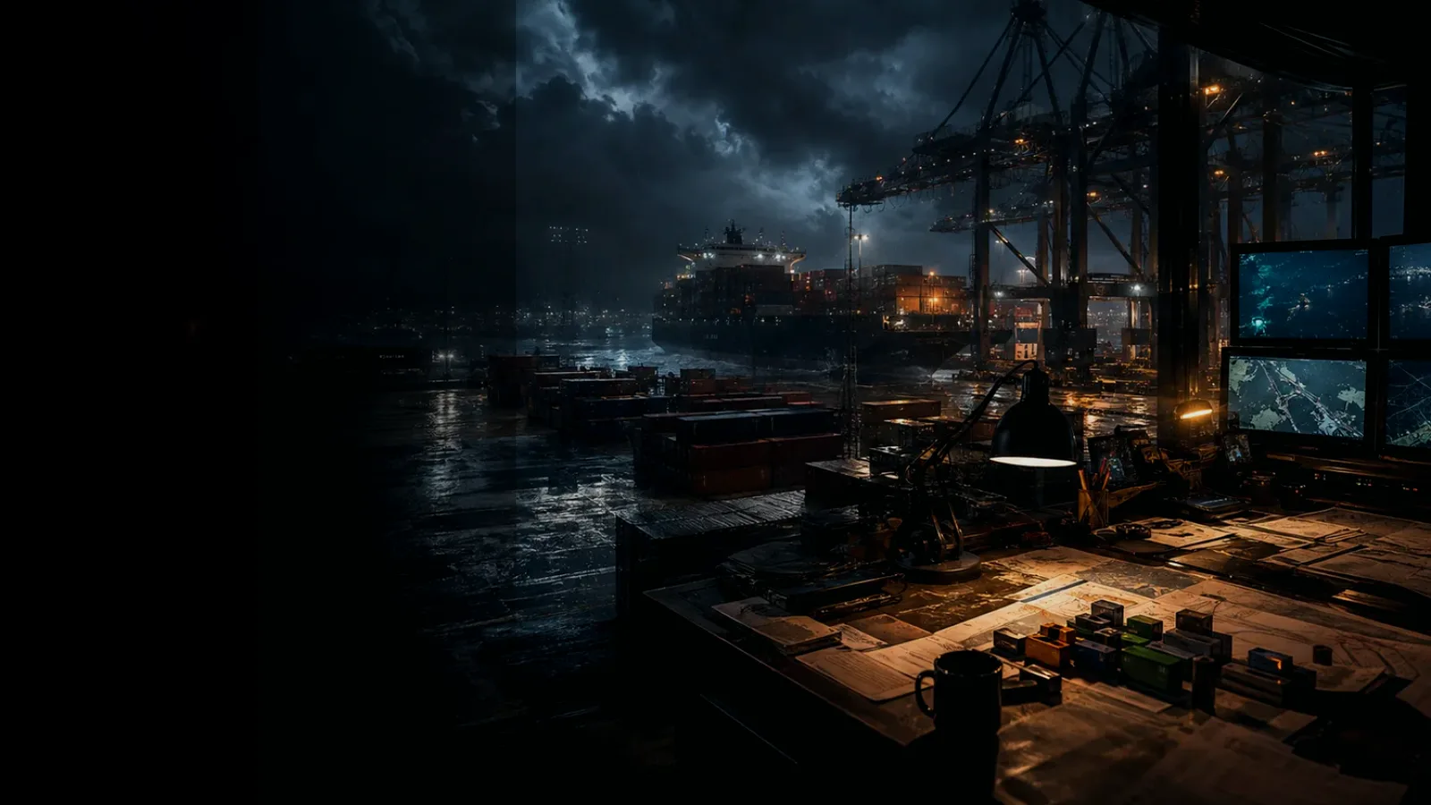 Freight subtopic background showing wet container terminal, cargo movement, freight records and logistics evidence
