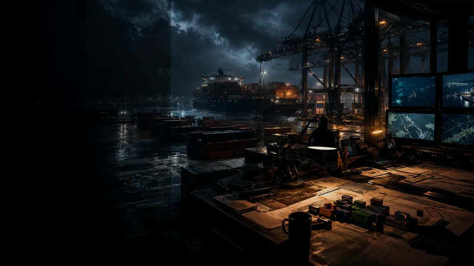 Medical Courier subtopic background showing wet container terminal, cargo movement, freight records and logistics evidence