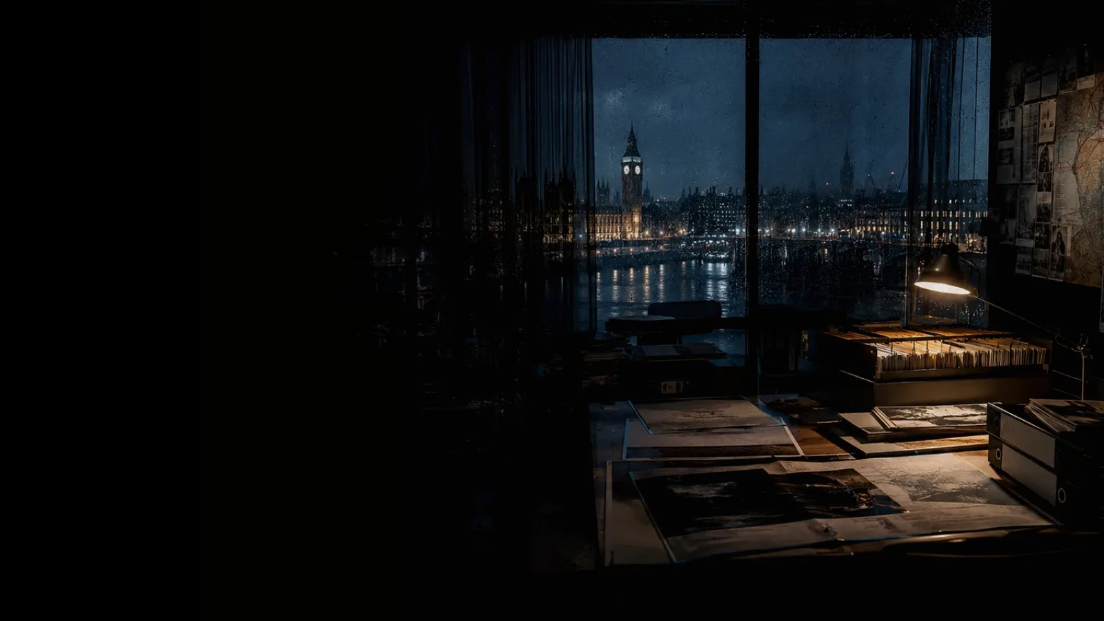 Official Findings subtopic background showing Whitehall office, ministerial briefing papers and political crisis atmosphere