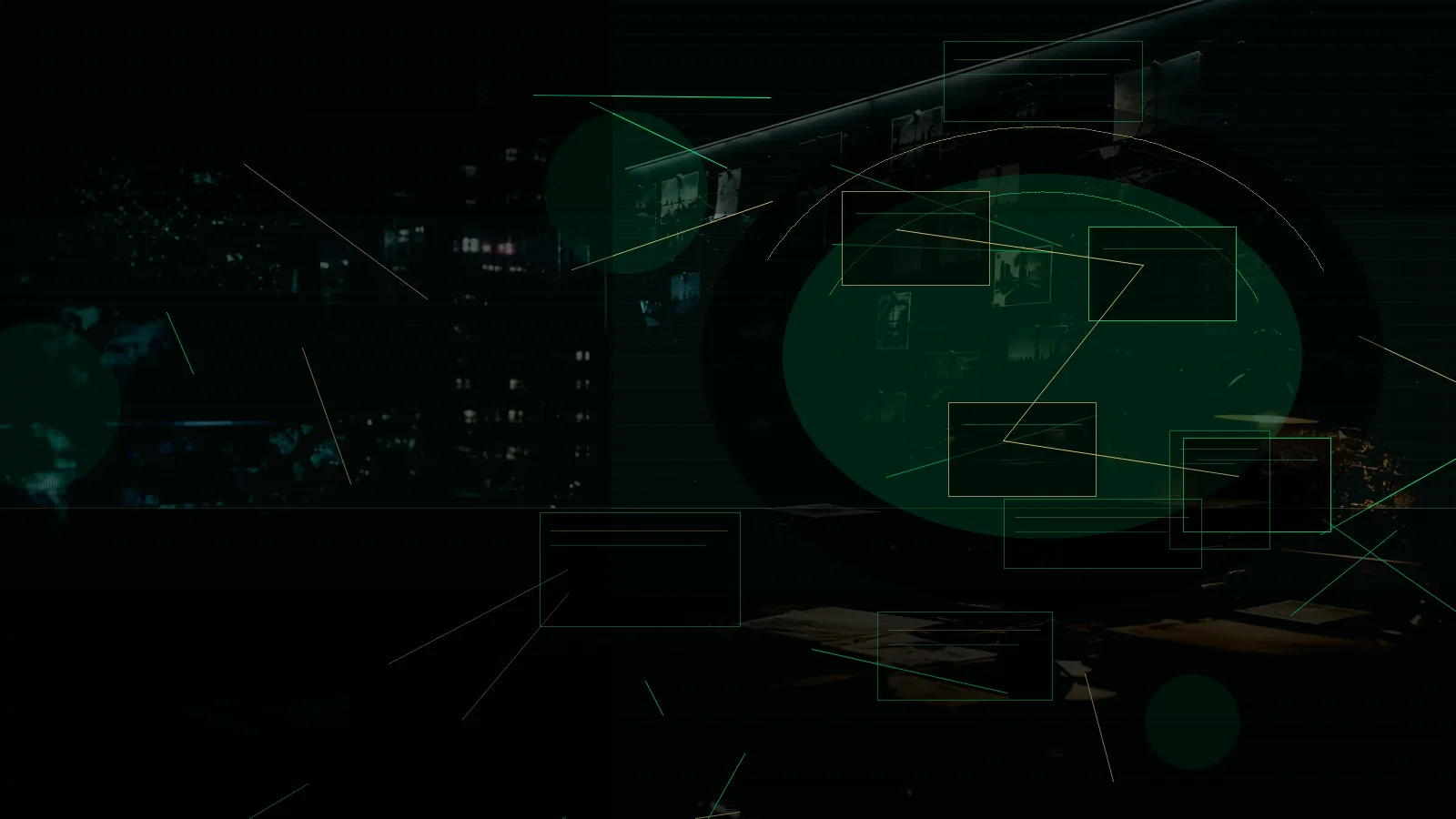 Classified Evidence Handling subtopic background showing secure intelligence briefing room, evidence board and official files under pressure