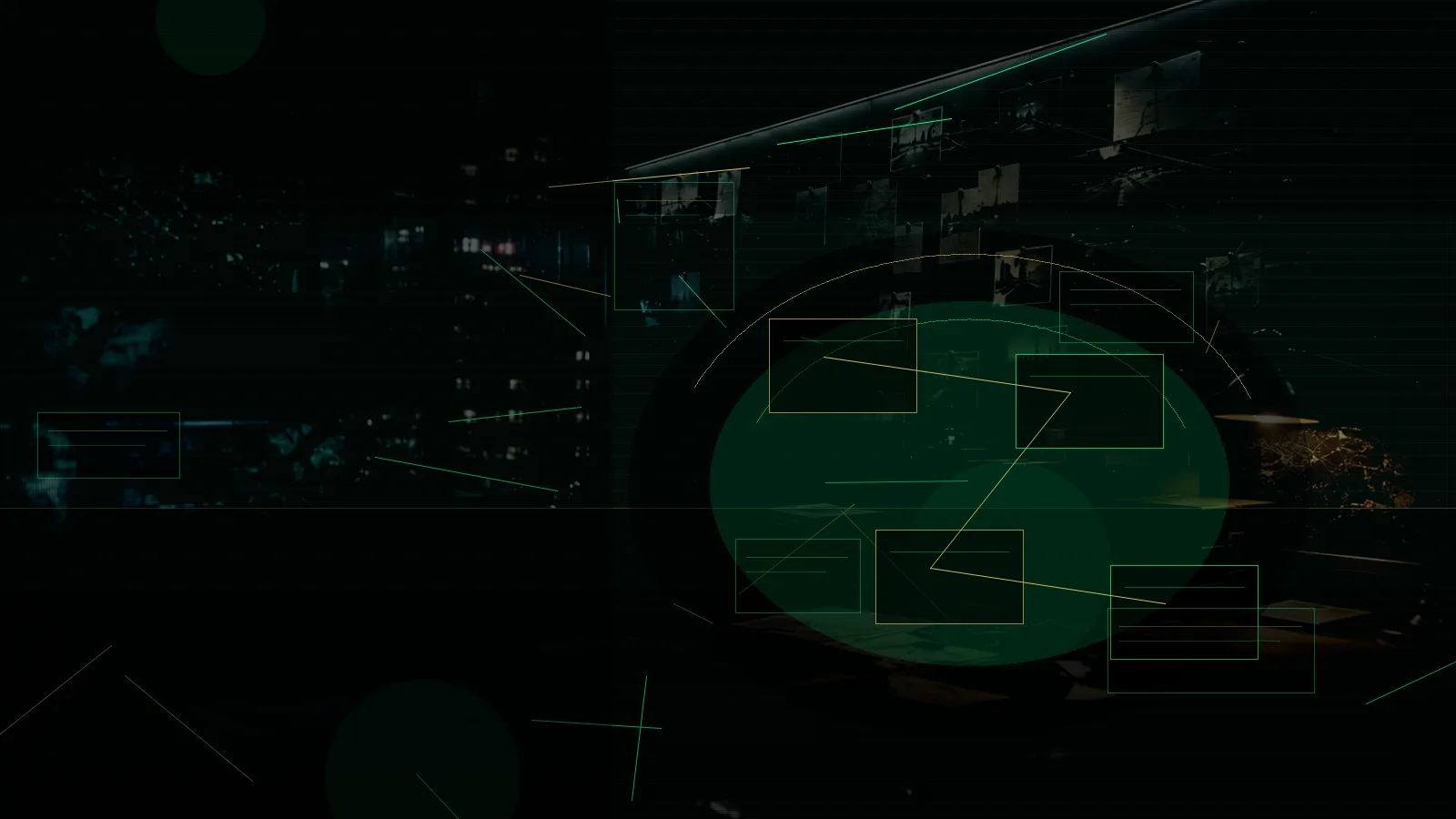 Compartmentalisation subtopic background showing secure intelligence briefing room, evidence board and official files under pressure