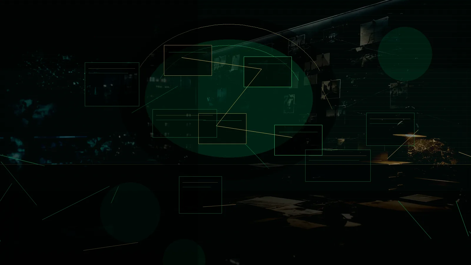Intelligence Asset subtopic background showing secure intelligence briefing room, evidence board and official files under pressure