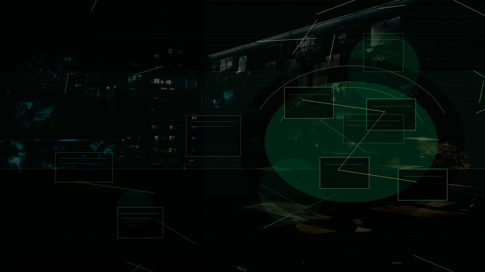 Intelligence Briefing subtopic background showing secure intelligence briefing room, evidence board and official files under pressure