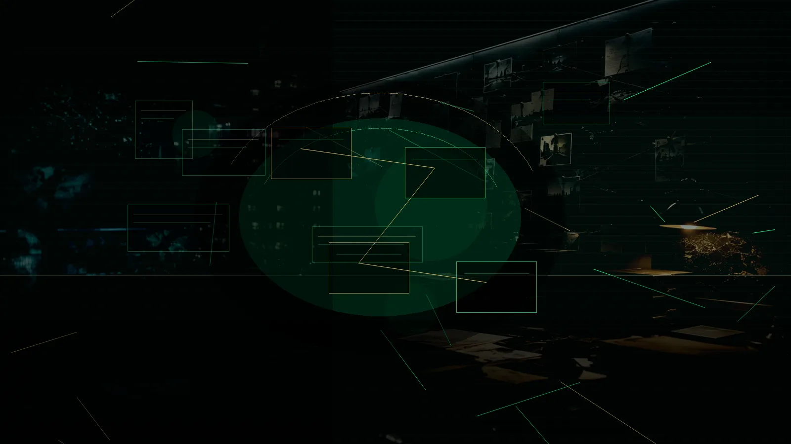 MI6 — Secret Intelligence Service subtopic background showing secure intelligence briefing room, evidence board and official files under pressure