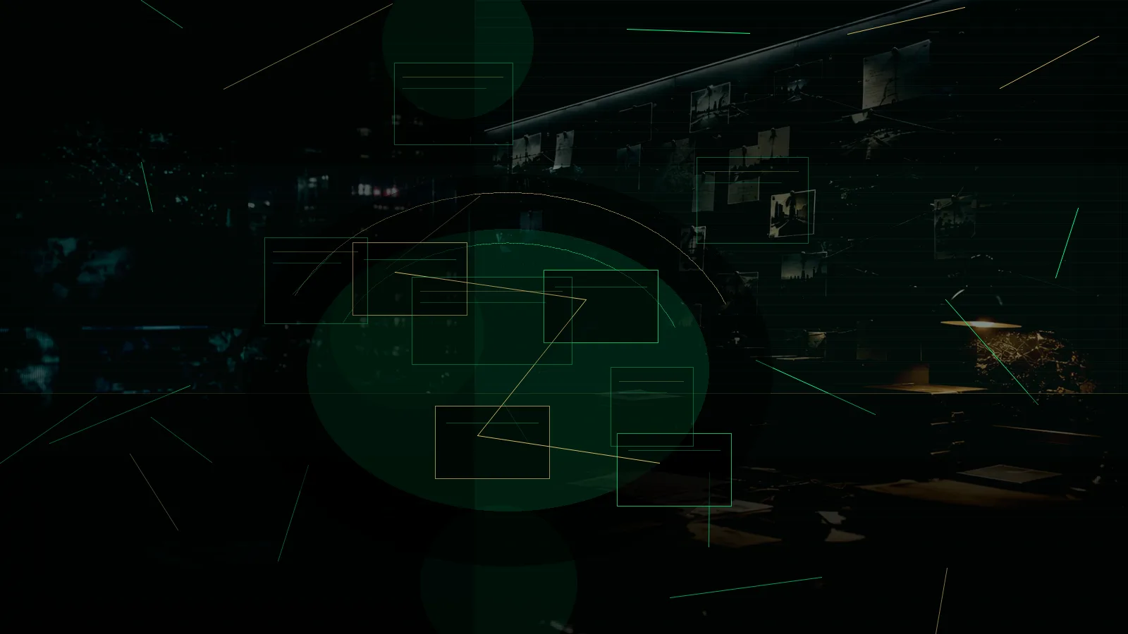 Interpol subtopic background showing secure intelligence briefing room, evidence board and official files under pressure