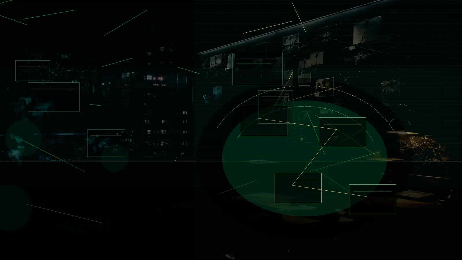 NATO subtopic background showing secure intelligence briefing room, evidence board and official files under pressure