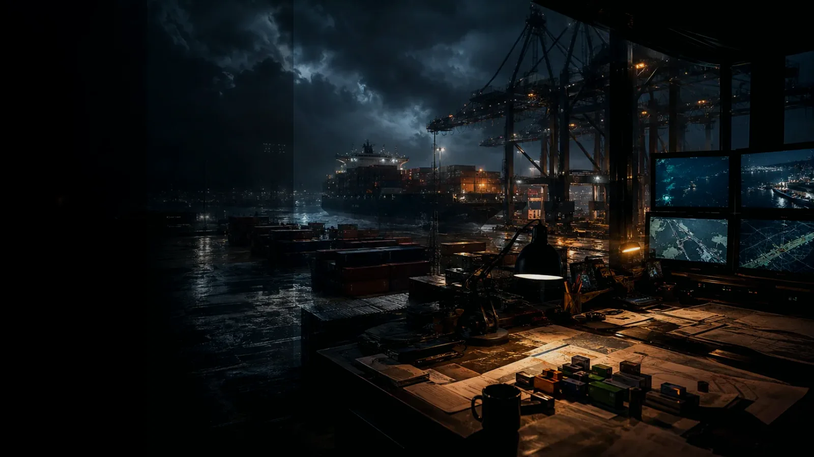 Container Terminal subtopic background showing wet container terminal, cargo movement, freight records and logistics evidence