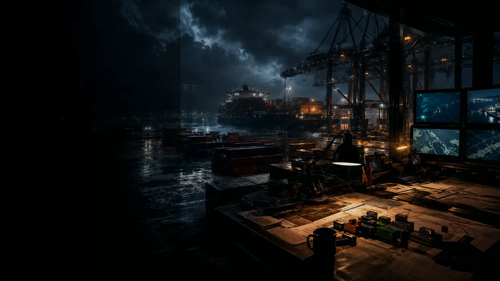 Defence Cargo Exemption subtopic background showing wet container terminal, cargo movement, freight records and logistics evidence