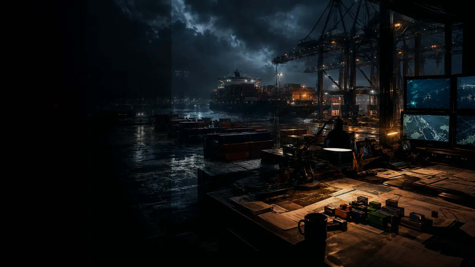 Freight Train subtopic background showing wet container terminal, cargo movement, freight records and logistics evidence