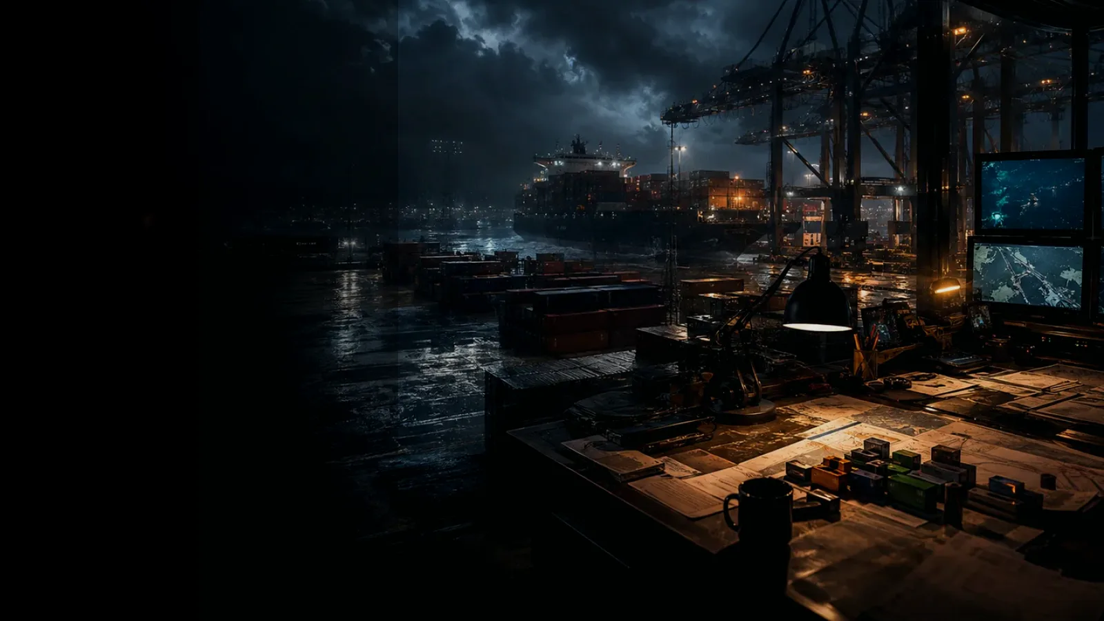 Classified Cargo subtopic background showing wet container terminal, cargo movement, freight records and logistics evidence