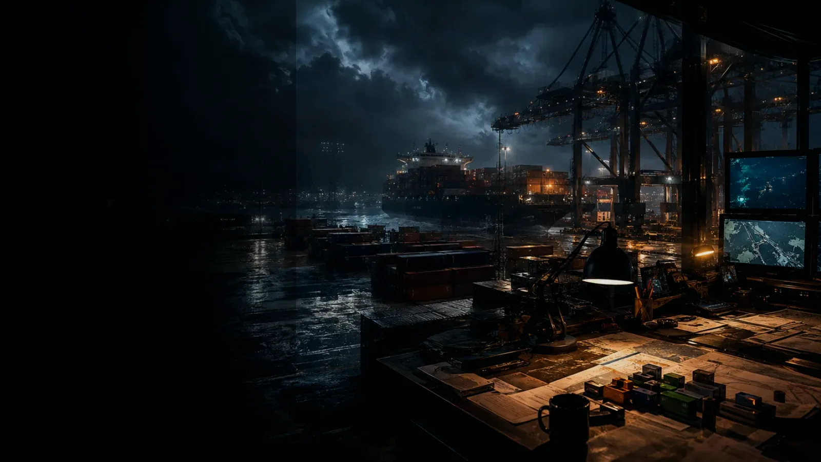 Restricted Cargo subtopic background showing wet container terminal, cargo movement, freight records and logistics evidence