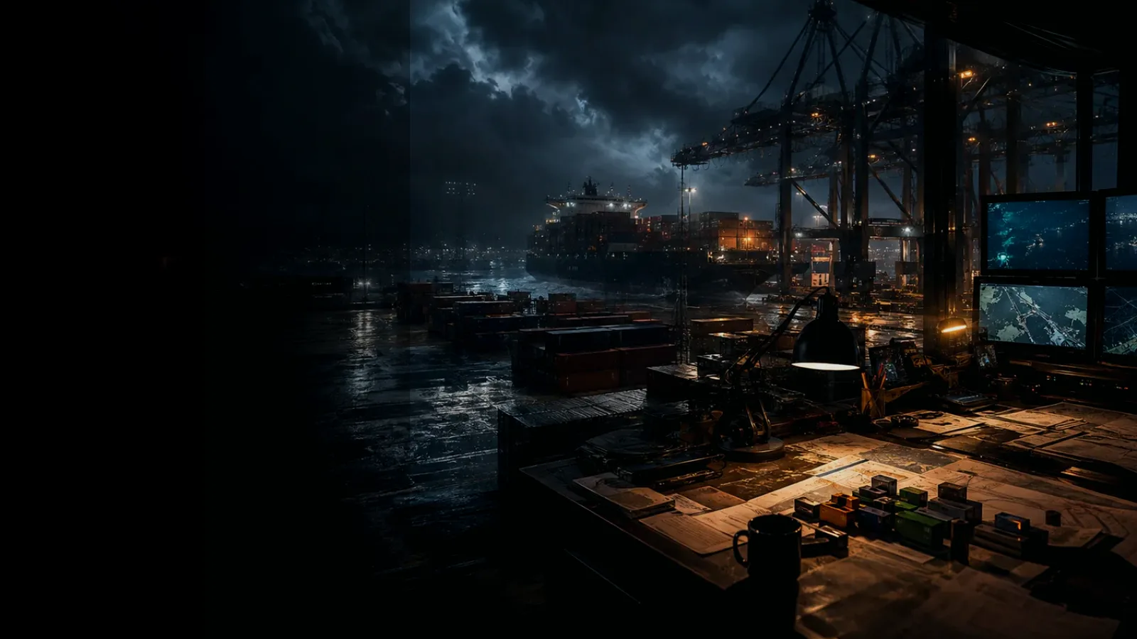 Shipping Container subtopic background showing wet container terminal, cargo movement, freight records and logistics evidence