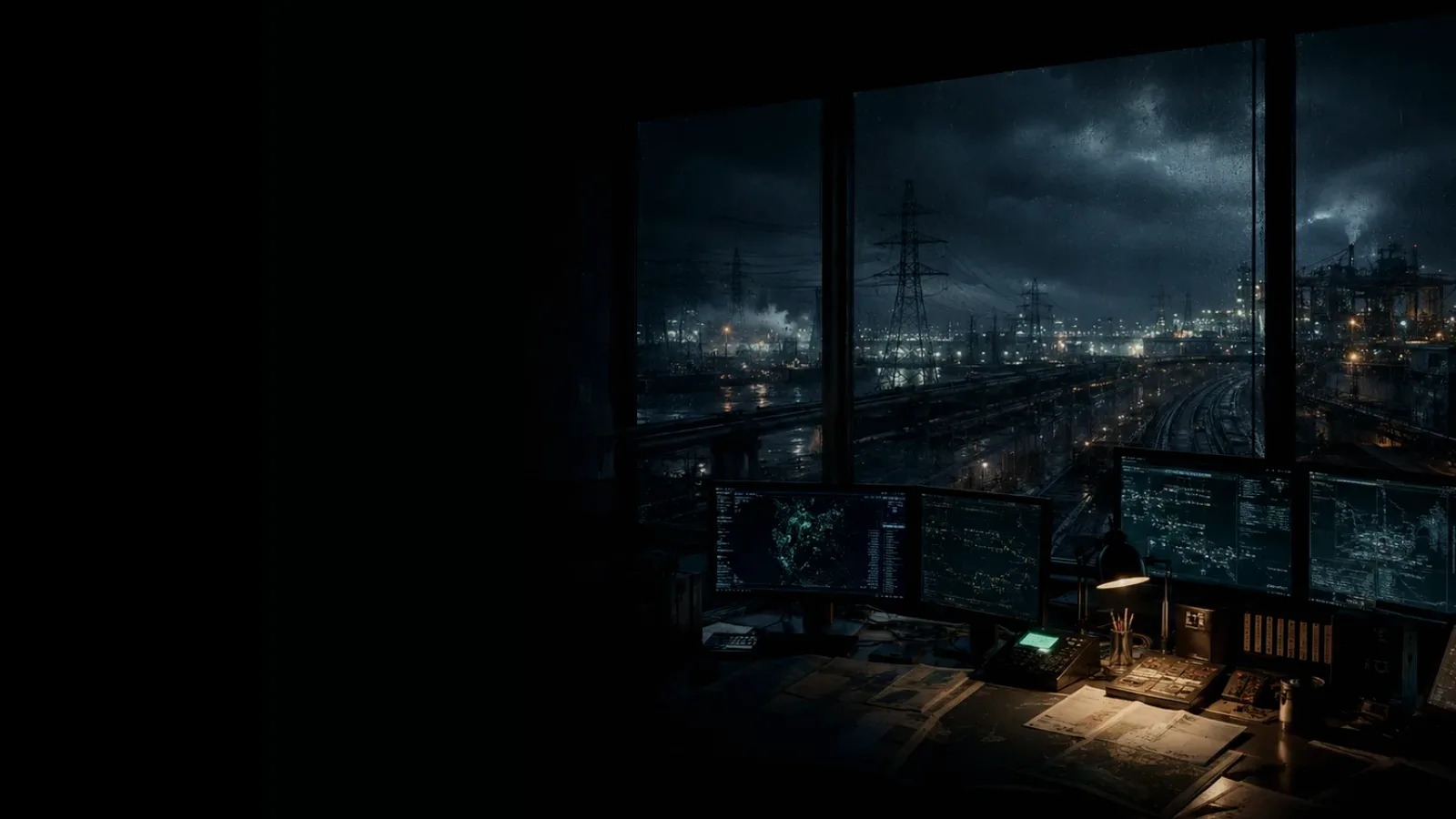 Medical Courier Van subtopic background showing critical infrastructure map, cables, terminals and pressure in a dark operations room