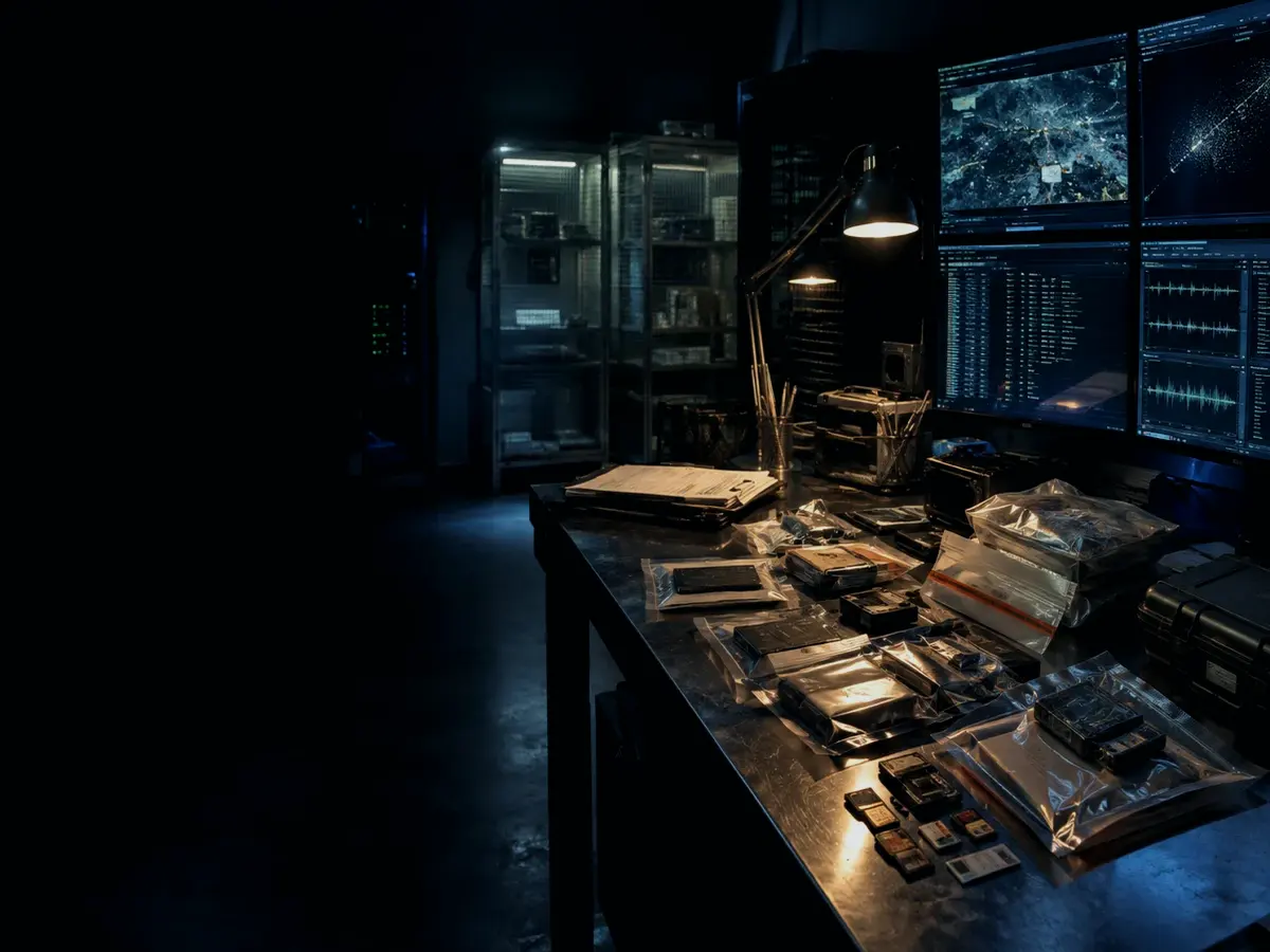 How Does Evidence Locker Work? article hero image showing sealed evidence locker, forensic workstation and chain-of-custody documents