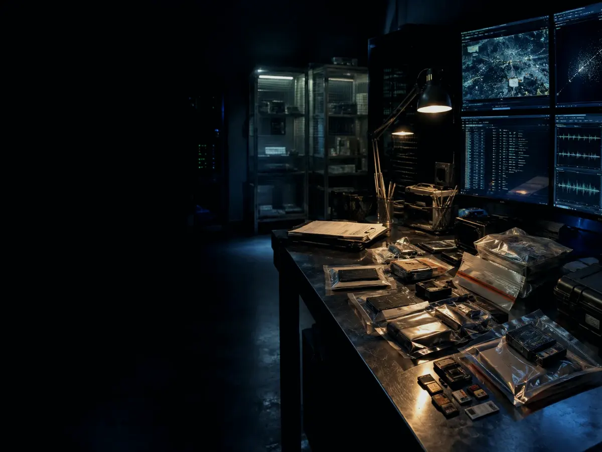 What Information Does an Evidence Register Contain? article hero image showing sealed evidence locker, forensic workstation and chain-of-custody documents