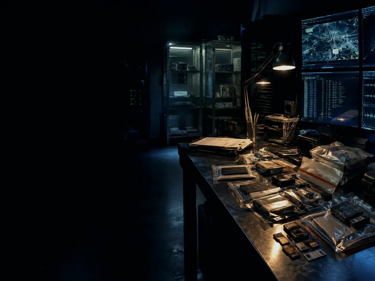 How Does Evidence Transfer Work? article hero image showing sealed evidence locker, forensic workstation and chain-of-custody documents