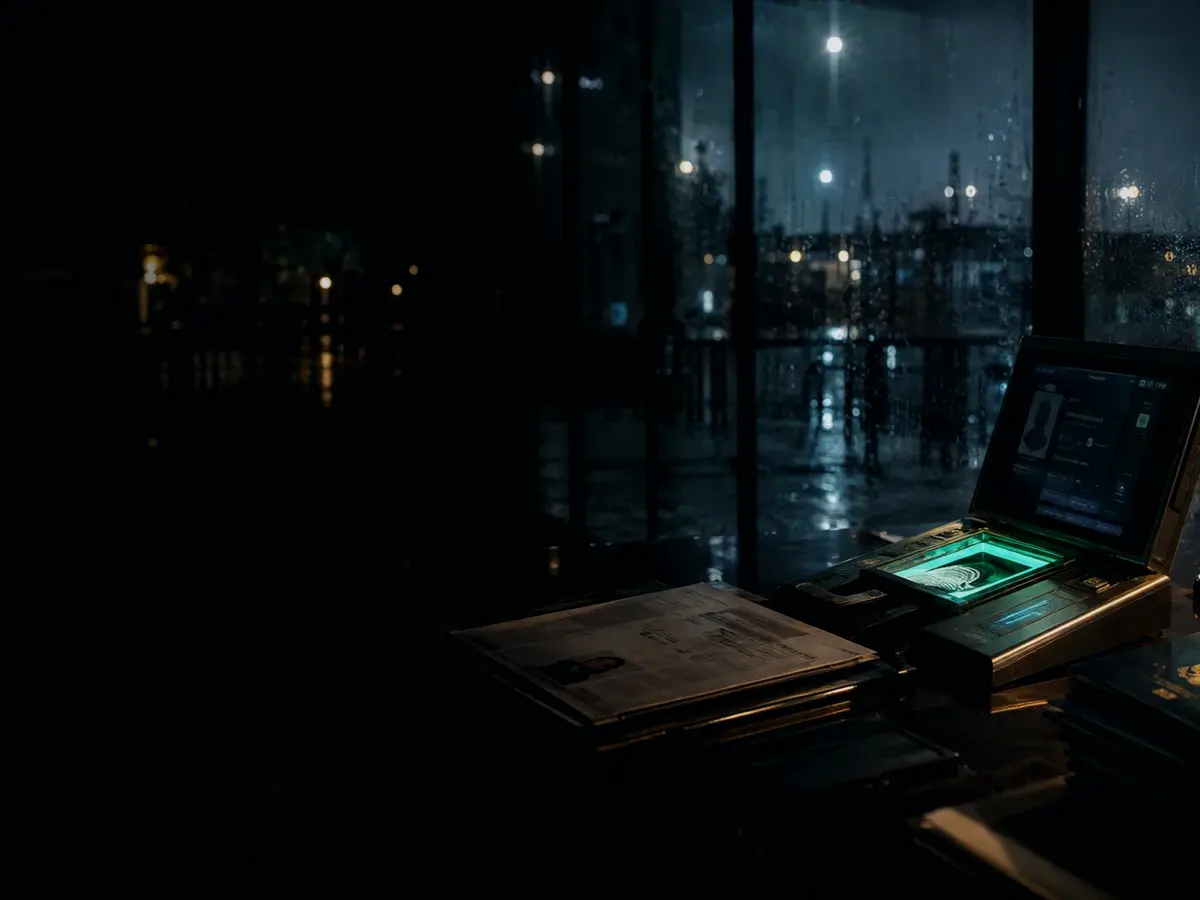 What Is Gait Recognition? article hero image showing identity document, biometric verification desk and contested personal record