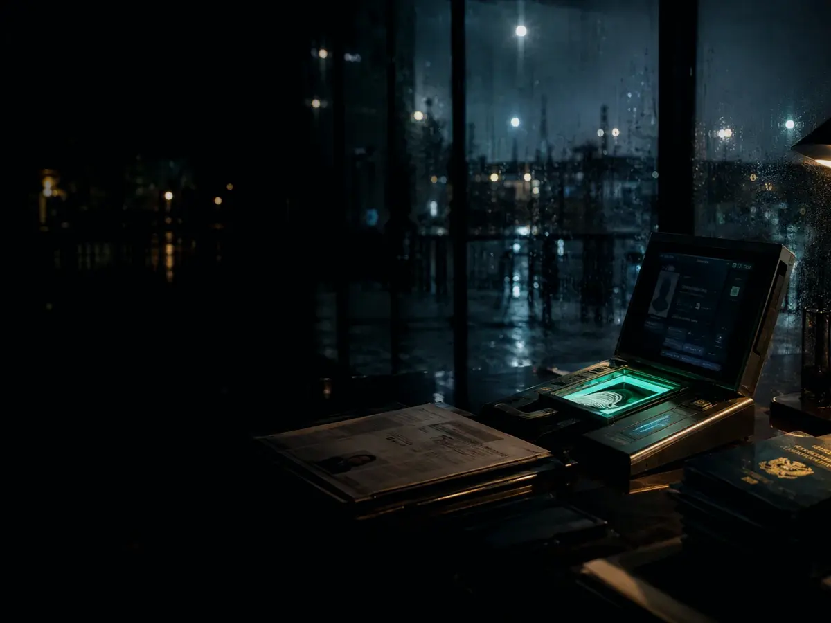 What Is Voiceprint? article hero image showing identity document, biometric verification desk and contested personal record