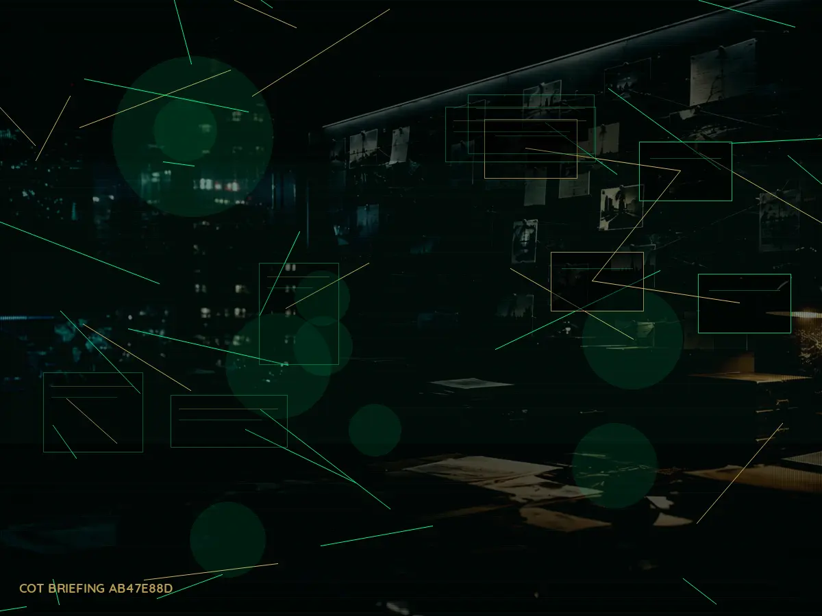 What Is Intelligence Assessment? article hero image showing secure intelligence briefing room, evidence board and official files under pressure