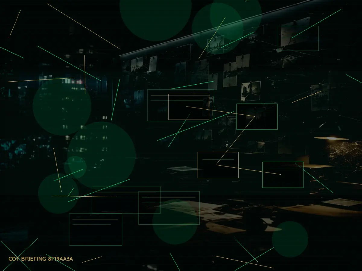 How Does a Intelligence Asset Work with the Rest of the Team? article hero image showing secure intelligence briefing room, evidence board and official files under pressure