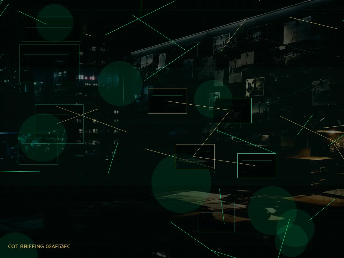 What Does Operational Security Mean in Practice? article hero image showing secure intelligence briefing room, evidence board and official files under pressure