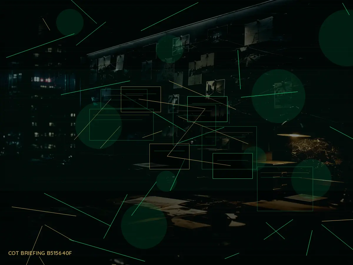 What Does Redaction Mean in Practice? article hero image showing secure intelligence briefing room, evidence board and official files under pressure