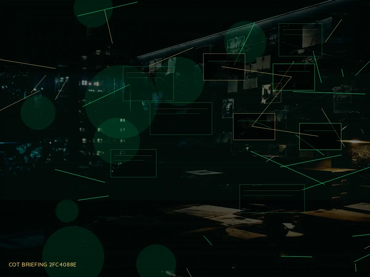 What Happens During Secure Communications? article hero image showing secure intelligence briefing room, evidence board and official files under pressure