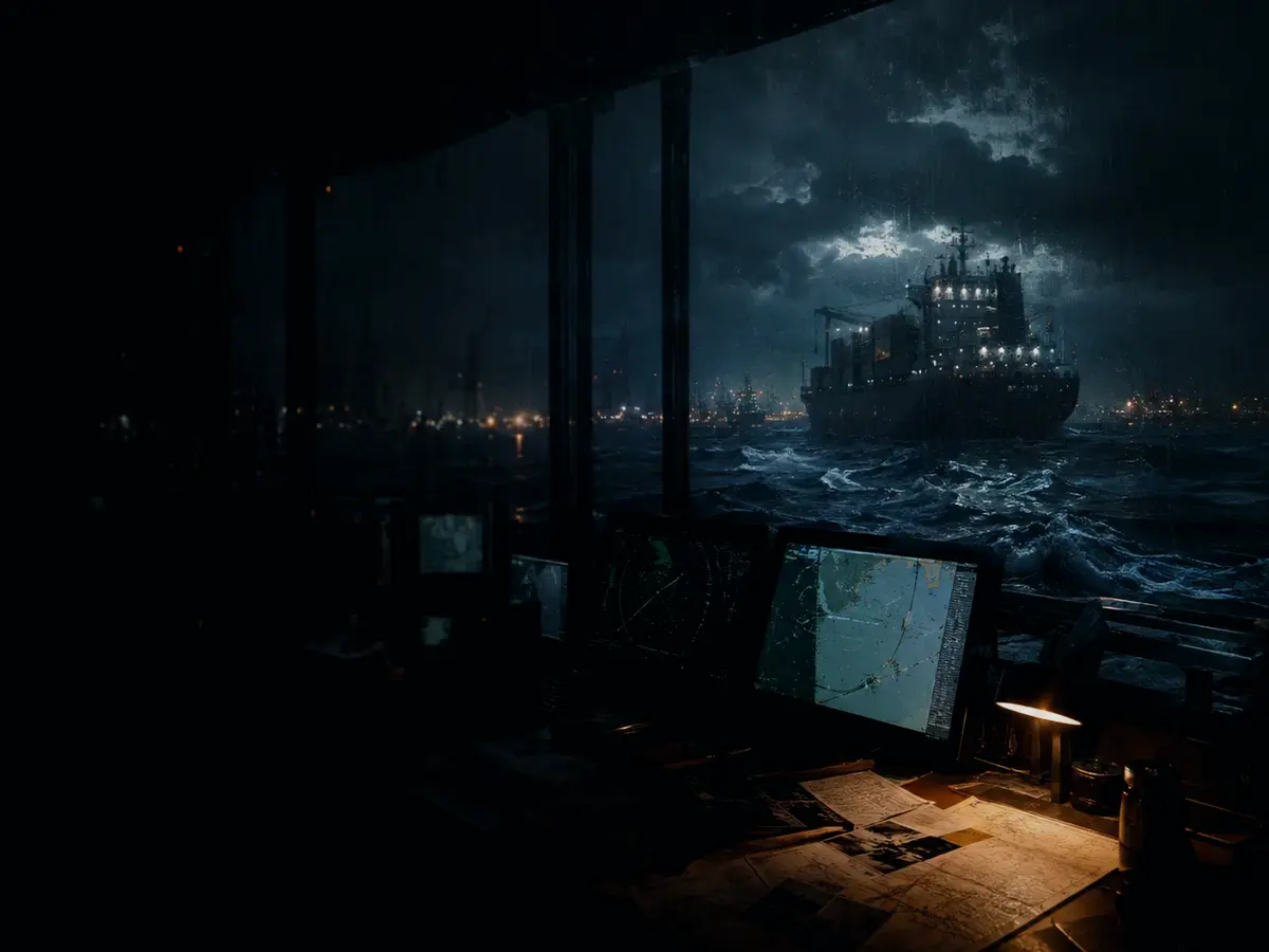 Why Is Call Sign Important? article hero image showing container ship and harbour operations under storm light with evidence-board tension