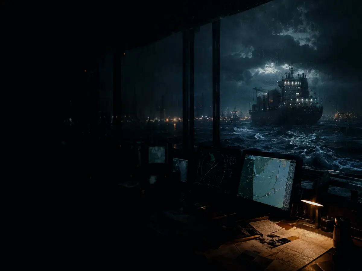 How Is Emergency Communications Checked or Verified? article hero image showing container ship and harbour operations under storm light with evidence-board tension