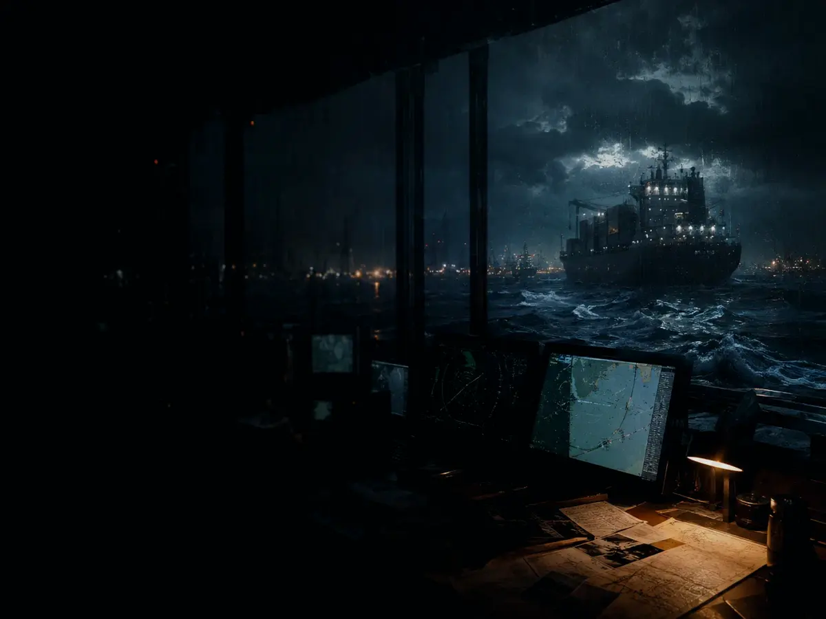 Why Is Radio Carrier Important? article hero image showing container ship and harbour operations under storm light with evidence-board tension