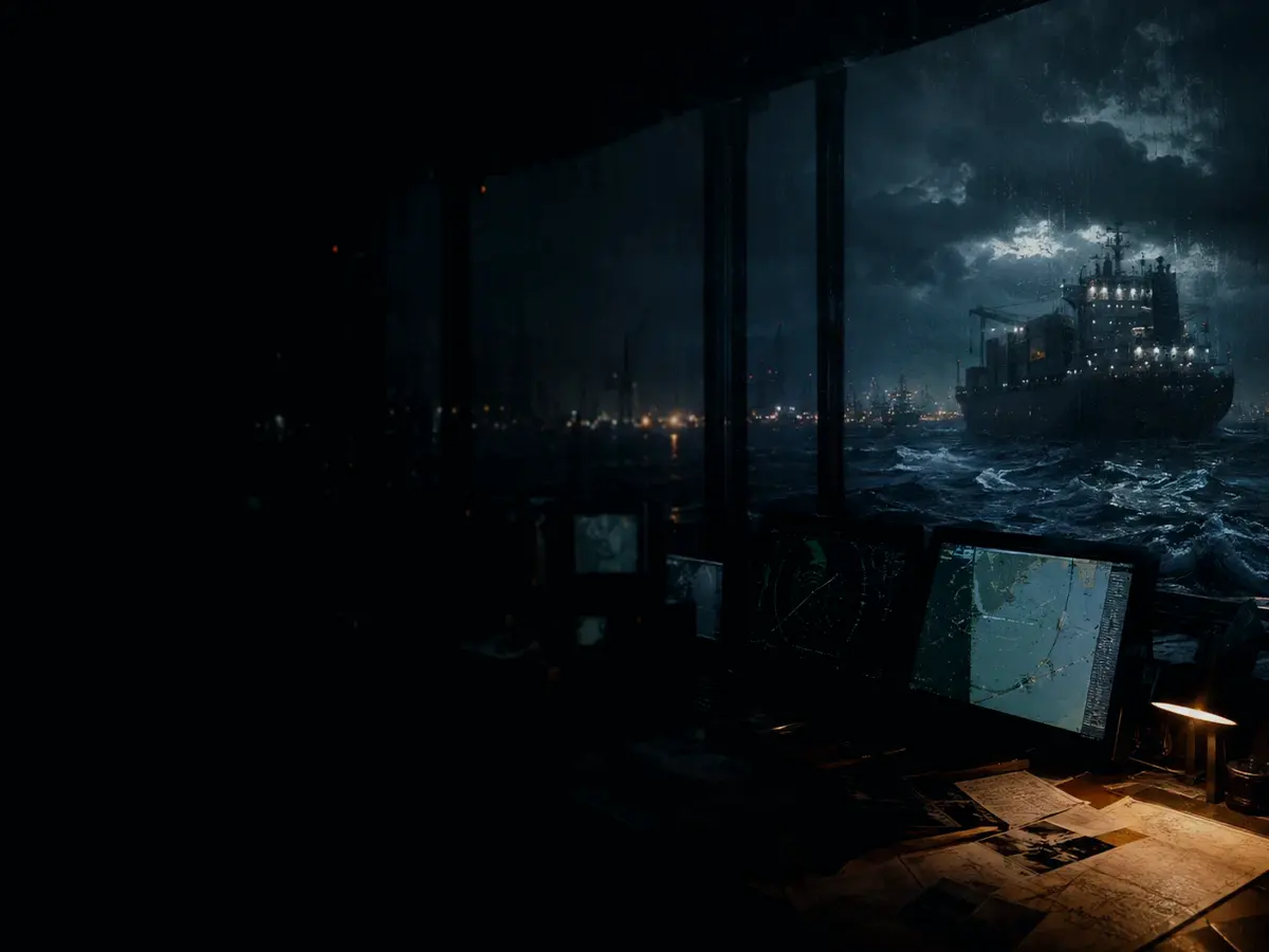 Why Is Tidal Current Important? article hero image showing container ship and harbour operations under storm light with evidence-board tension