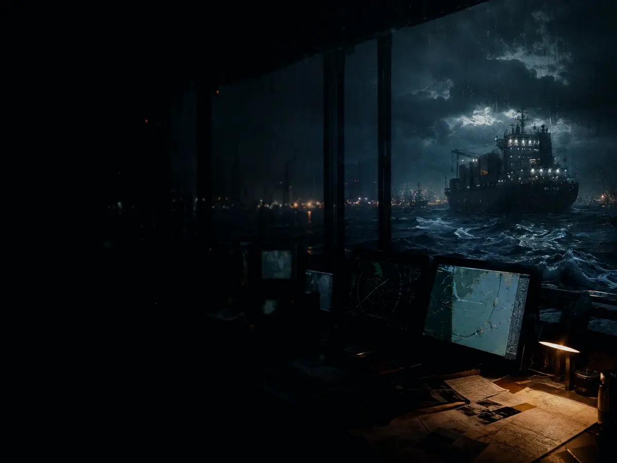 What Are the Main Limitations of Radar Bearing? article hero image showing marine radar screen, bridge watchkeeping and collision-avoidance plotting under storm light