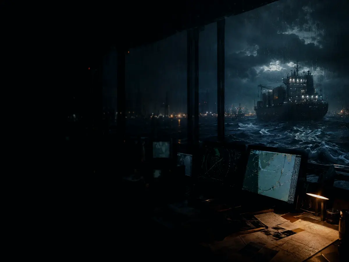 What Is Radar Bearing Used For? article hero image showing marine radar screen, bridge watchkeeping and collision-avoidance plotting under storm light