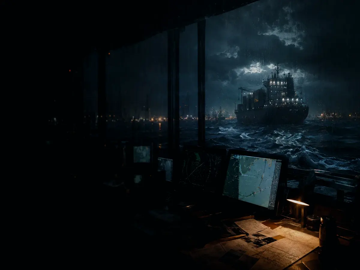 What Are the Main Risks or Limitations of a Radar Target? article hero image showing marine radar screen, bridge watchkeeping and collision-avoidance plotting under storm light