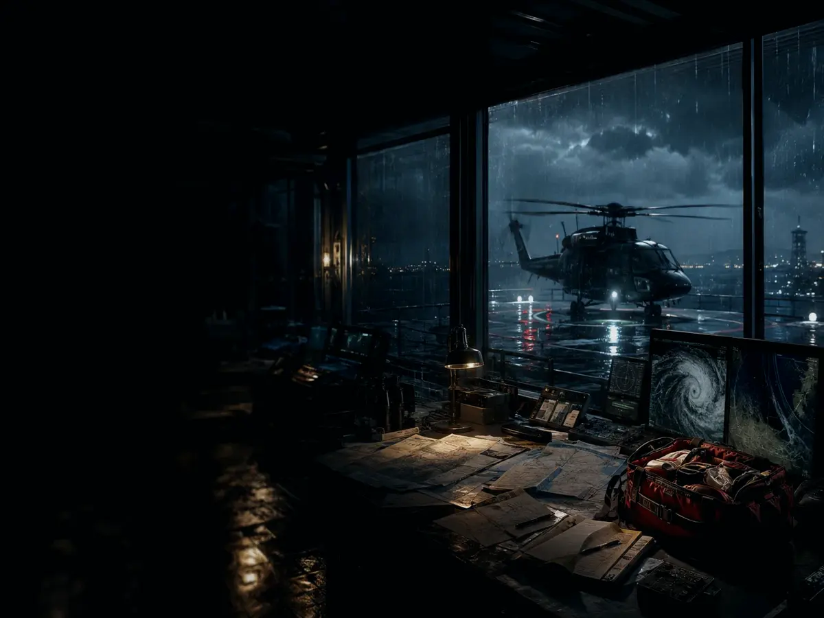Why Is Rescue Helicopter Response Important? article hero image showing rescue helicopter silhouette over a night operations room and coastal weather