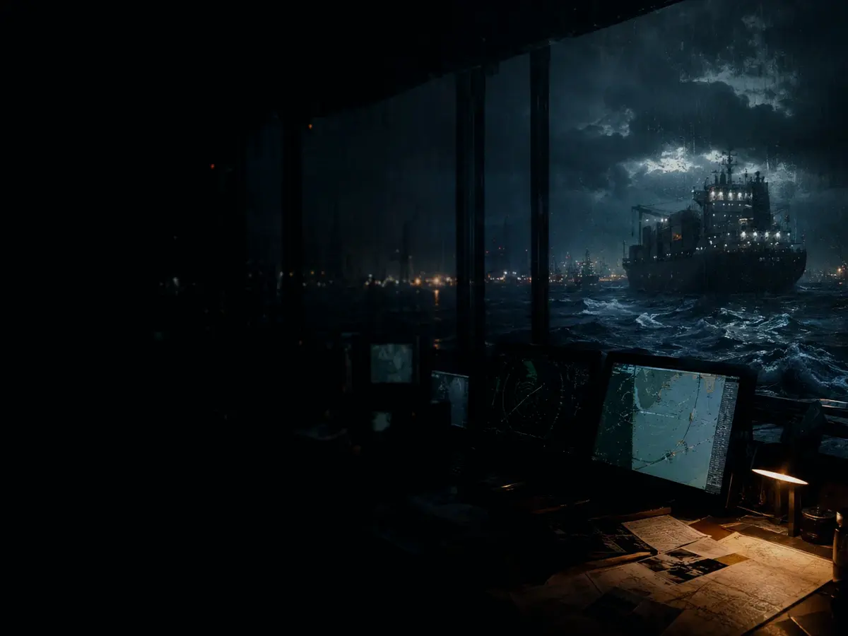 What Equipment Is Used at a Bonded Depot? article hero image showing container ship and harbour operations under storm light with evidence-board tension