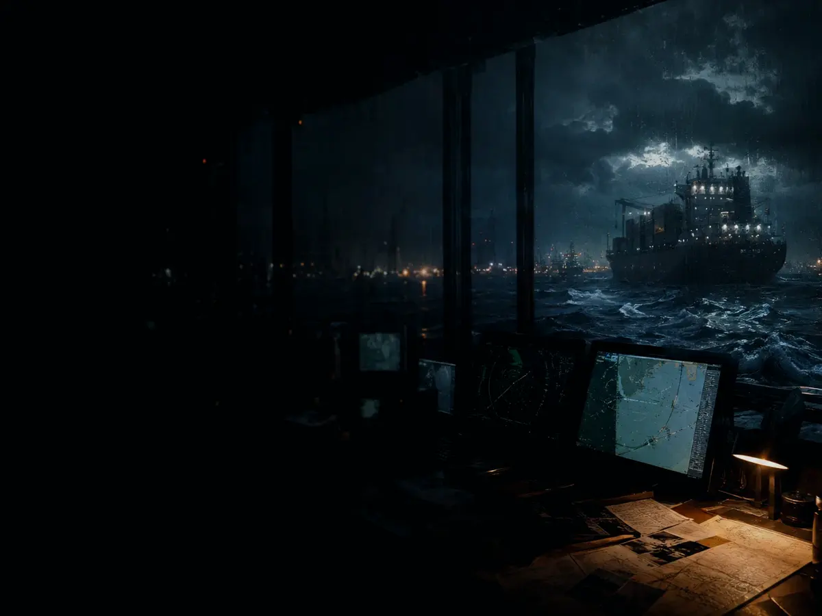 What Are the Main Responsibilities of Harbour Authority? article hero image showing container ship and harbour operations under storm light with evidence-board tension