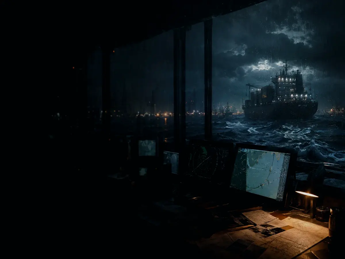 How Is Twist Lock Used in Practice? article hero image showing container ship and harbour operations under storm light with evidence-board tension